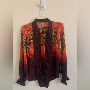 True Destiny Red, Orange, Black, and Yellow Animal Print Blouse Multicolored